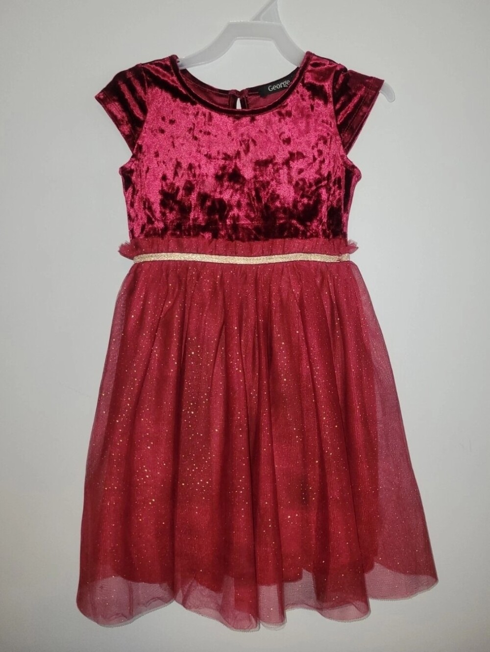 George Velvet & Tulle Sparkle Dress - Deep Red, Size 6 Small